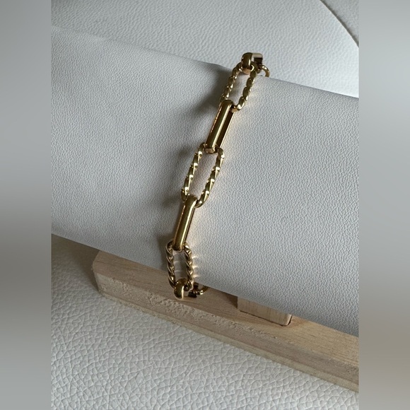 Gold Plated Paperclip Stainless Steel Chain Chunky Bracelet Adjustable New NWT - Picture 4 of 7